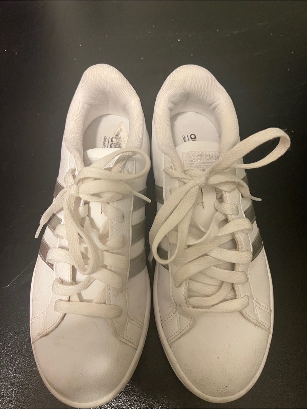 adidas White Sneakers with Silver Three Stripes
